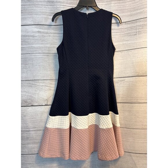 Eliza J Navy Colorblock Textured A-Line Dress Size 10 - Picture 3 of 3